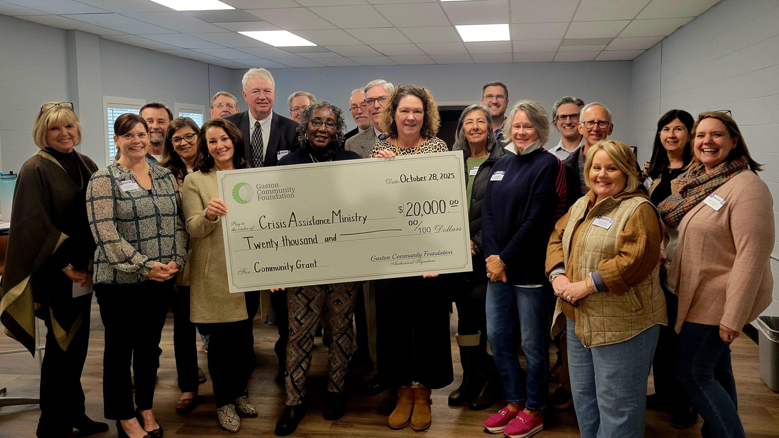 Grant check presentation to Crisis Assistance Ministry by Gaston Community Foundation